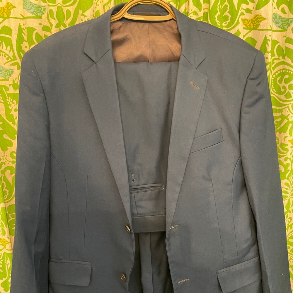 Men’s Navy Blue Suit.  Size 50 Jacket; Size 34 Pant.